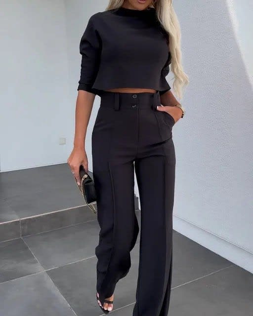 Women's Wide Leg Two-Piece Trouser Set | Cornelia_2