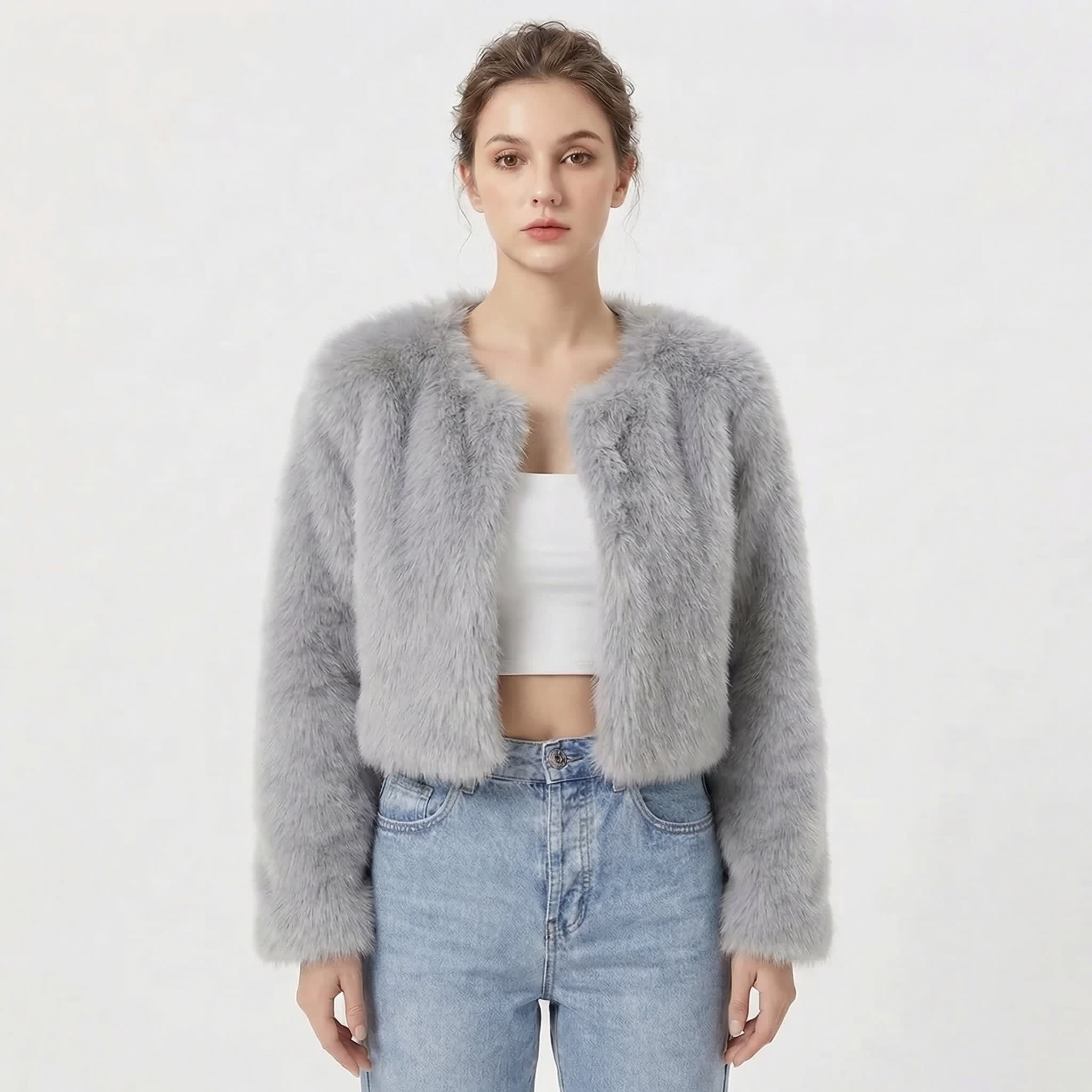 Women's Cropped Faux Fur Jacket | Prudentia_3