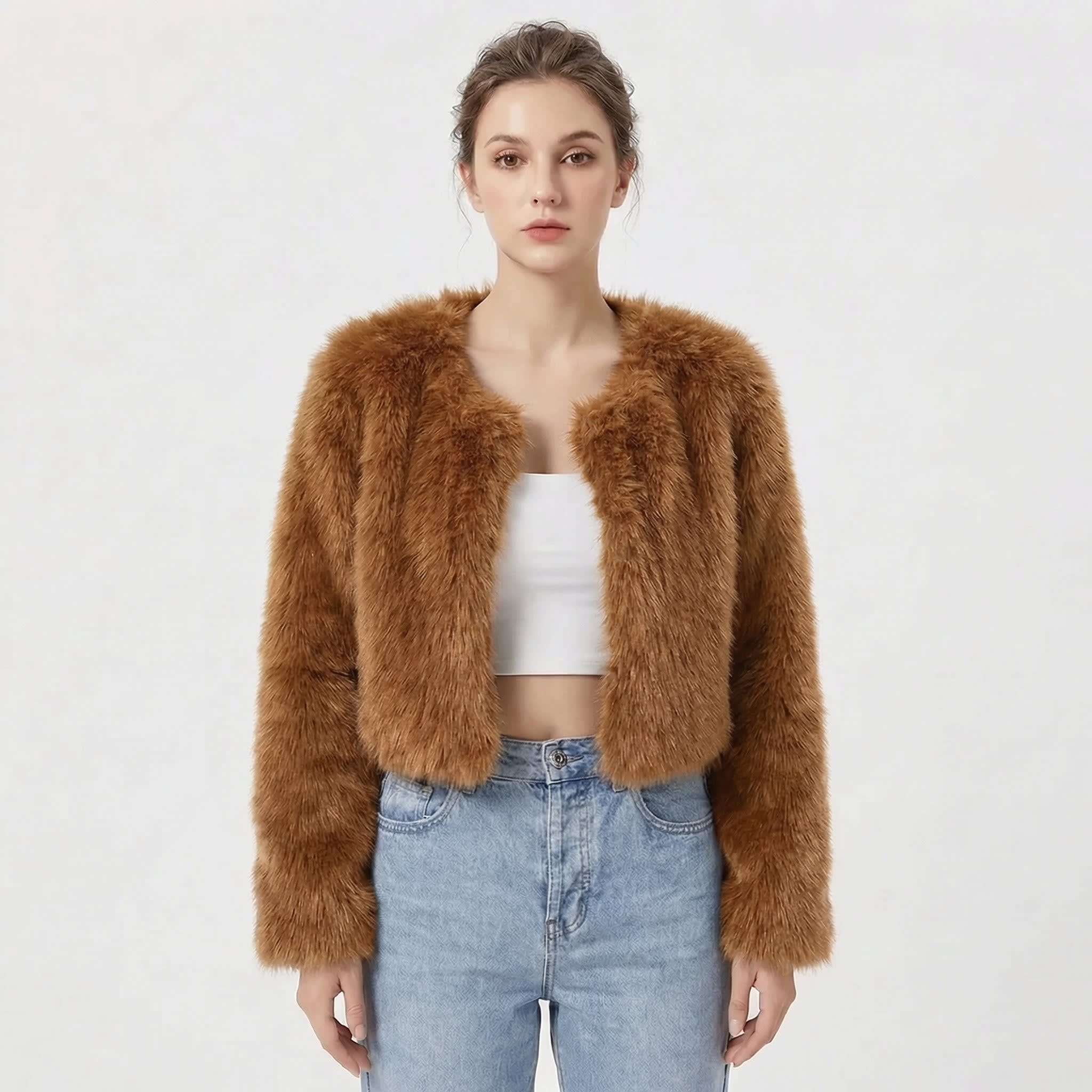 Women's Cropped Faux Fur Jacket | Prudentia_4