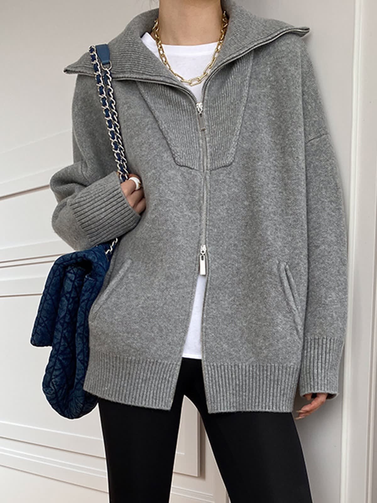 Women's Oversized Zip Up Cardigan | Sybilla_4