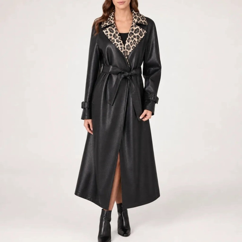Women's Faux Leather Leopard Collar Coat | Astrid_1