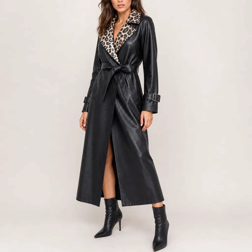 Women's Faux Leather Leopard Collar Coat | Astrid_2