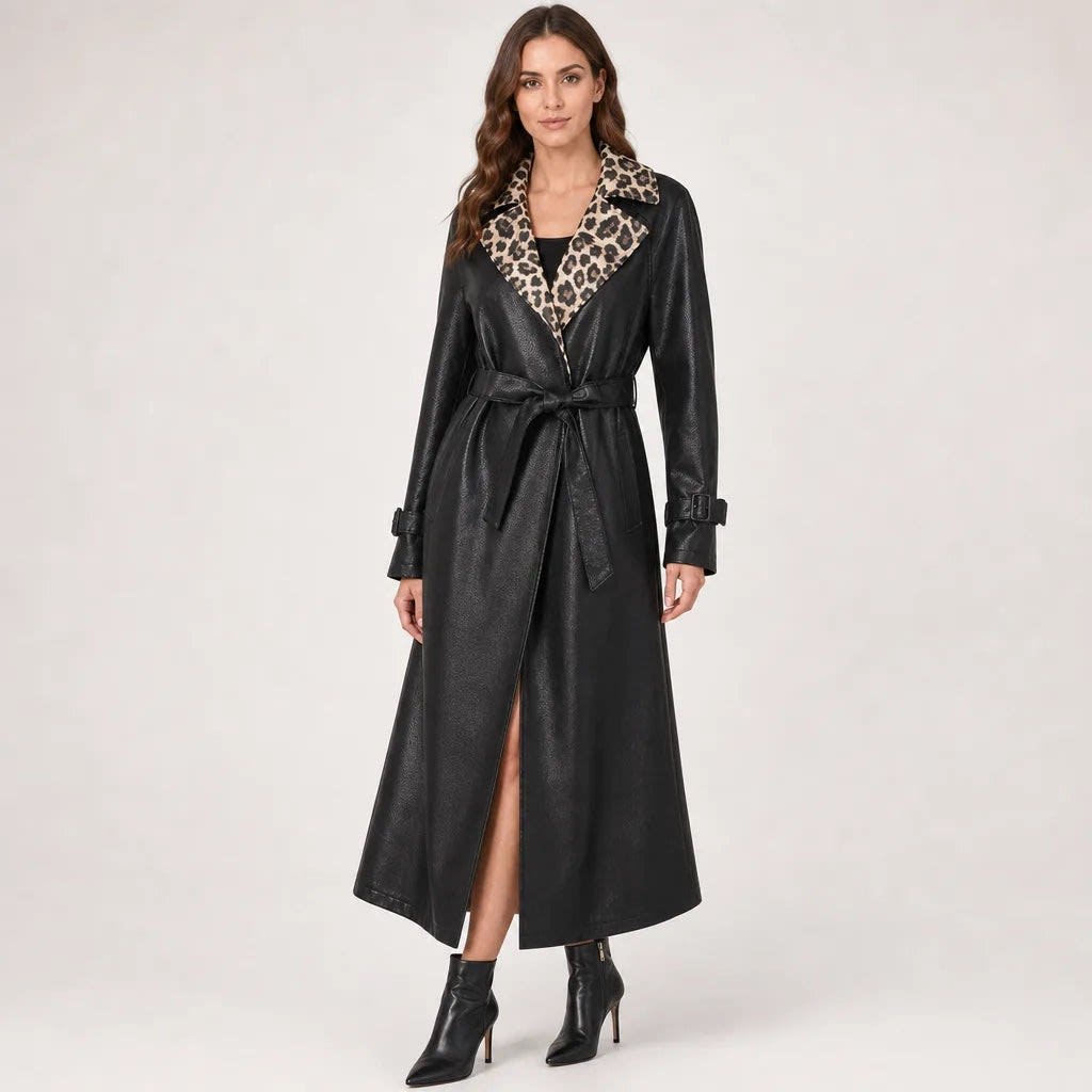 Women's Faux Leather Leopard Collar Coat | Astrid_3
