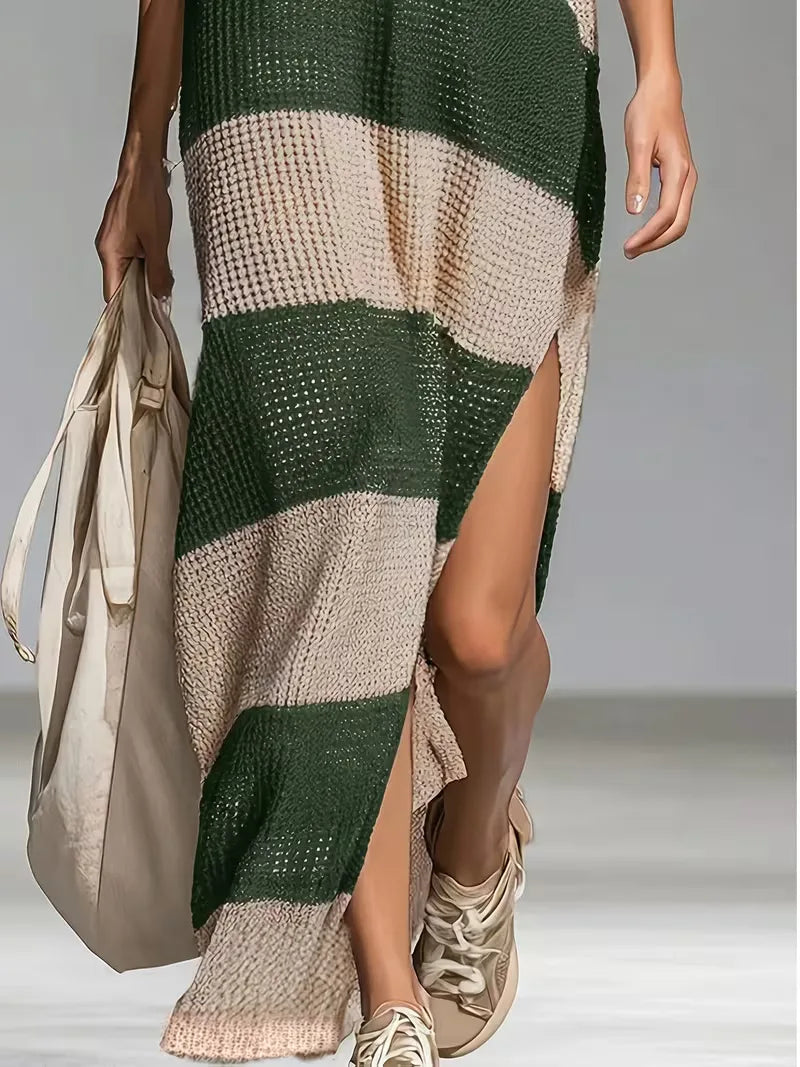 Women's Striped V-Neck Knit Midi Dress | Sienna