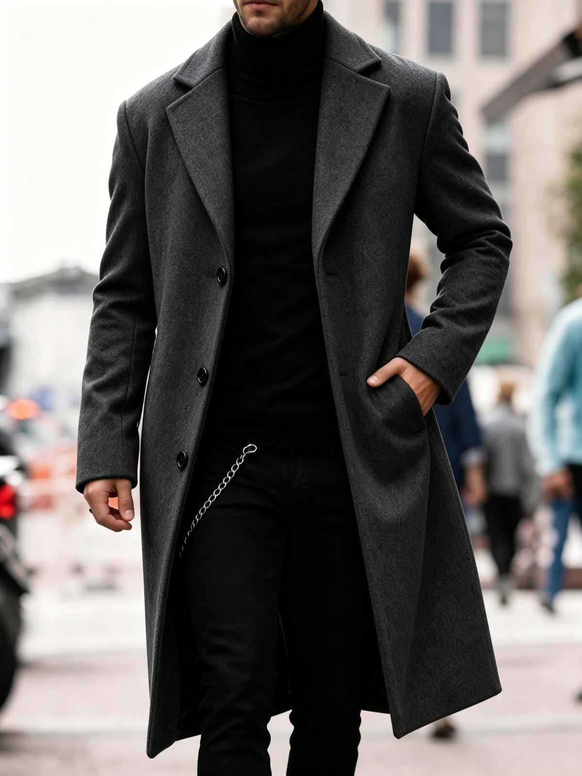 Men's Single Breasted Longline Overcoat | Anthony_26