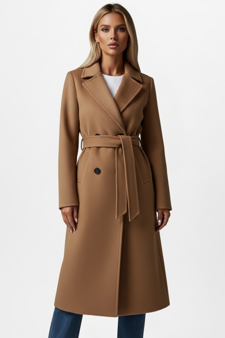 Women's Belted Double Breasted Coat | Annora_9