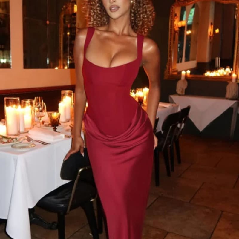 Women's Square Neck Bodycon Wedding Guest Maxi Dress | Coralie_1