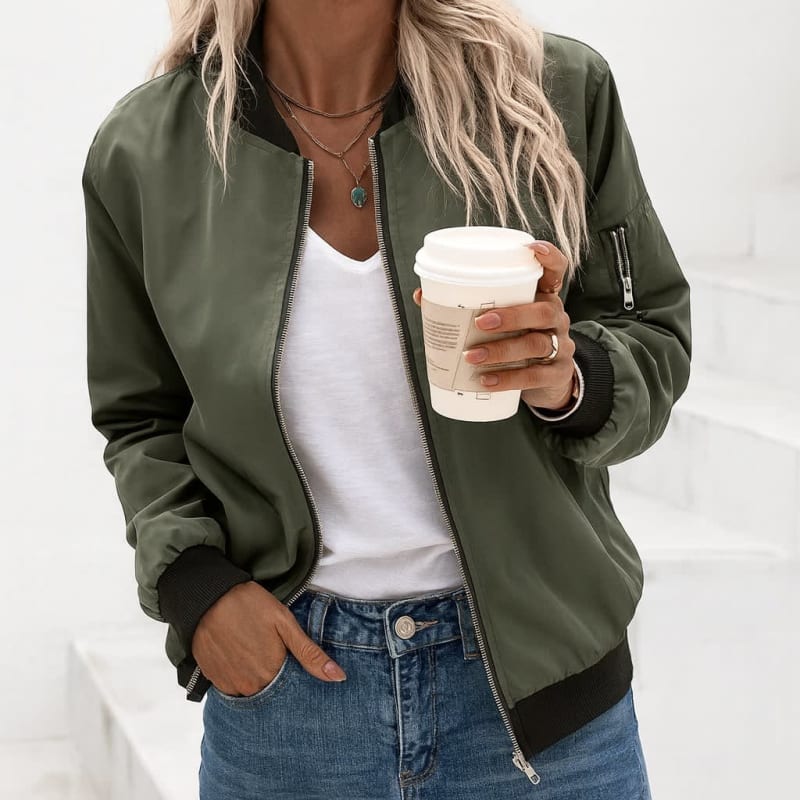 Women's Lightweight Zip Bomber Jacket | Pansy_1