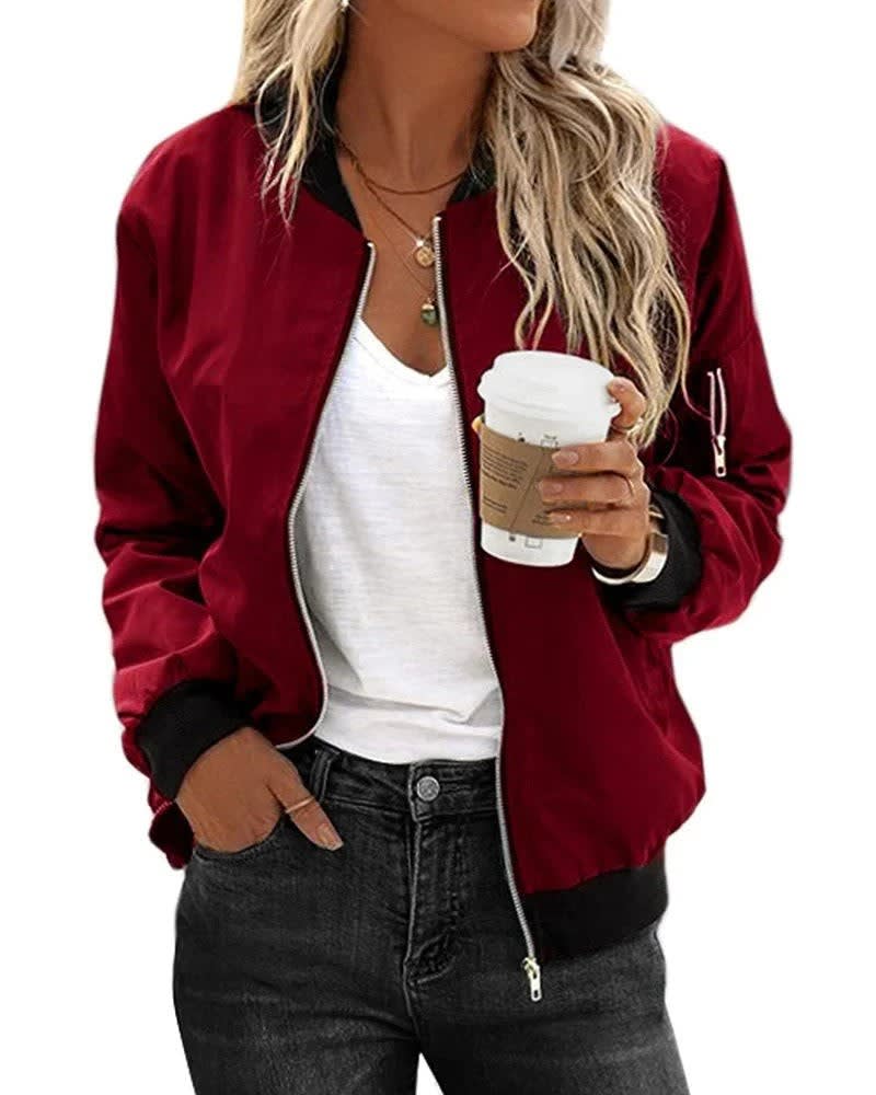 Women's Lightweight Zip Bomber Jacket | Pansy_2