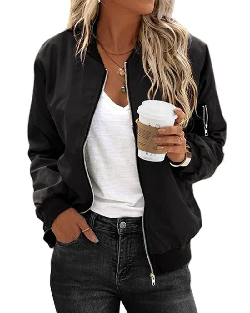 Women's Lightweight Zip Bomber Jacket | Pansy_3