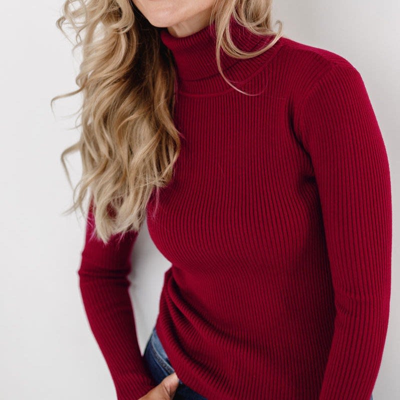 Women's Ribbed Knit Turtleneck Top | Delia_15