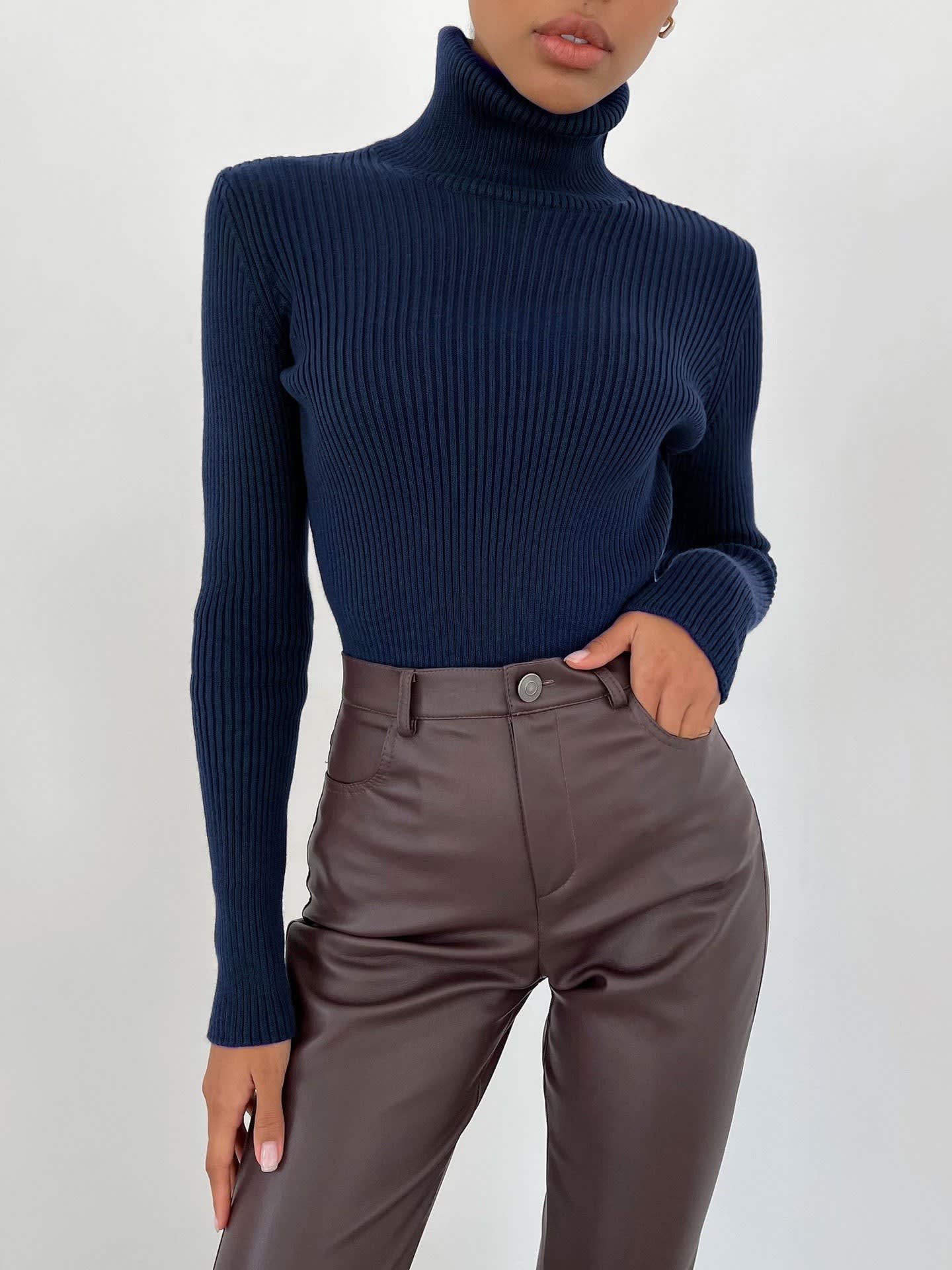 Women's Ribbed Knit Turtleneck Top | Delia_16