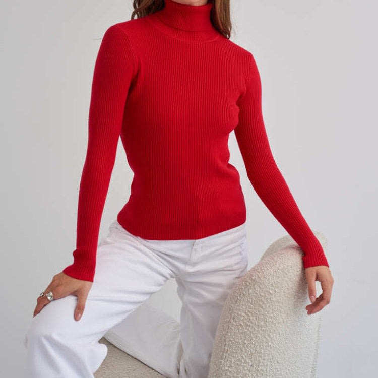 Women's Ribbed Knit Turtleneck Top | Delia_7
