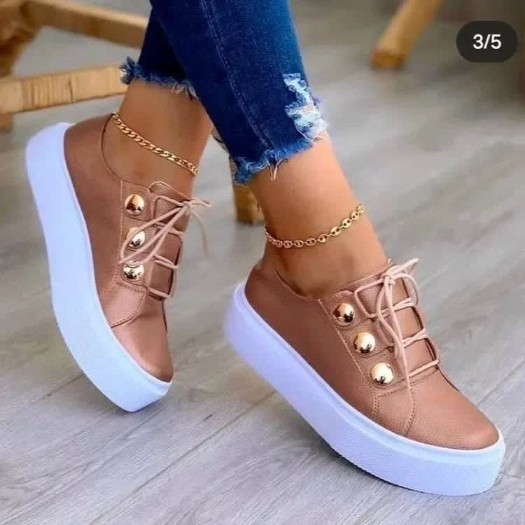 Women's Gold Stud Platform Orthopedic Trainers | Netta_2