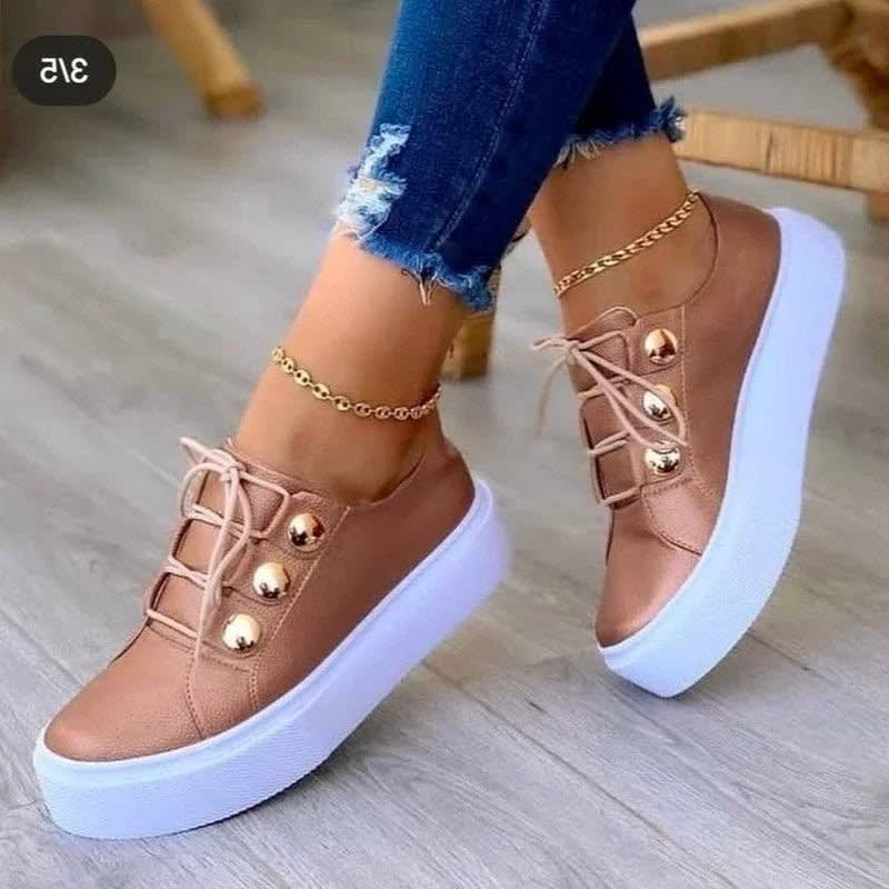 Women's Gold Stud Platform Orthopedic Trainers | Netta_5