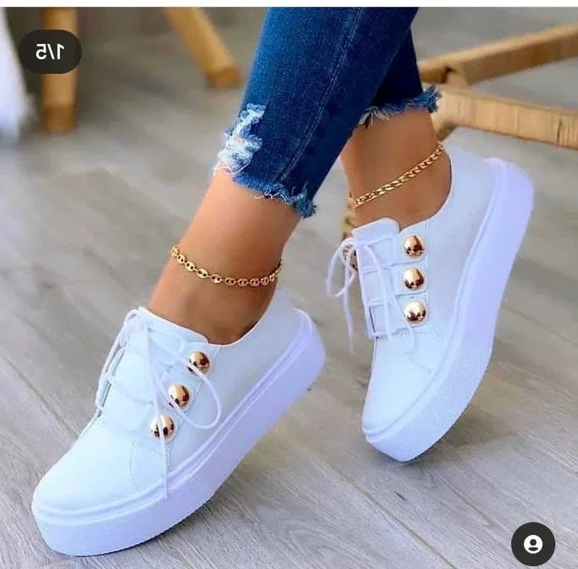 Women's Gold Stud Platform Orthopedic Trainers | Netta_7