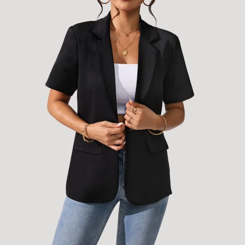 Women's Short Sleeve Black Blazer | Aneira_1