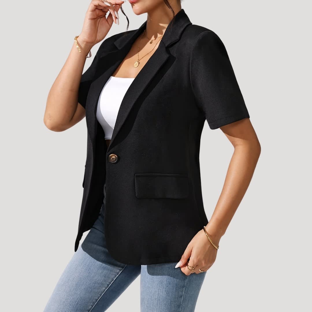 Women's Short Sleeve Black Blazer | Aneira_2