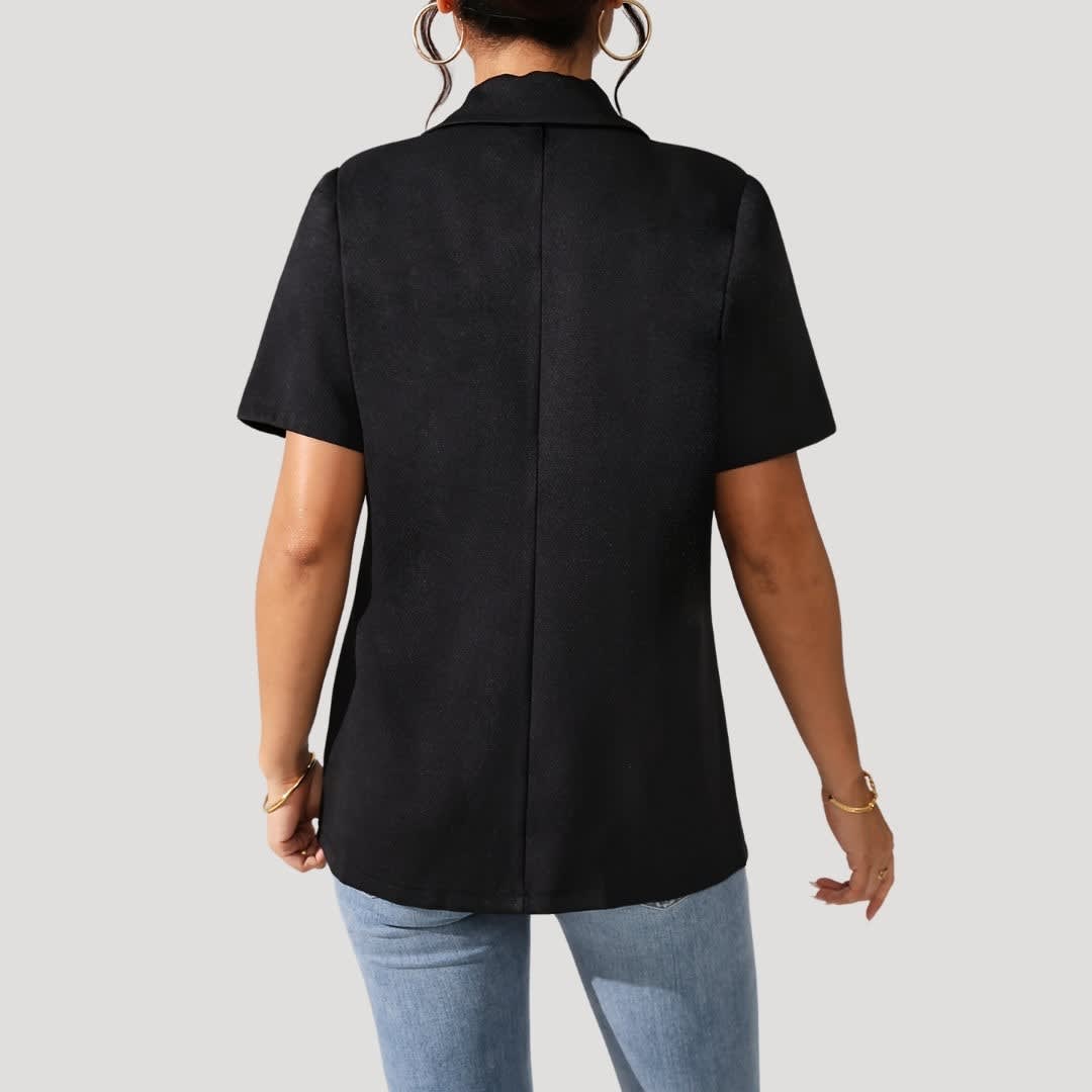 Women's Short Sleeve Black Blazer | Aneira_4