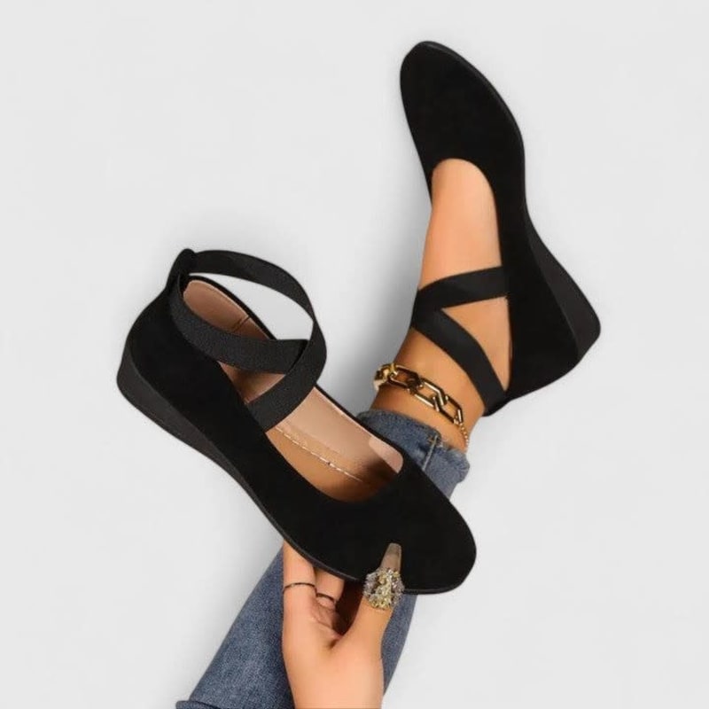 Women's Cross Strap Suede-Effect Orthopedic Flats | Keziah_1