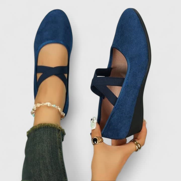 Women's Cross Strap Suede-Effect Orthopedic Flats | Keziah_2