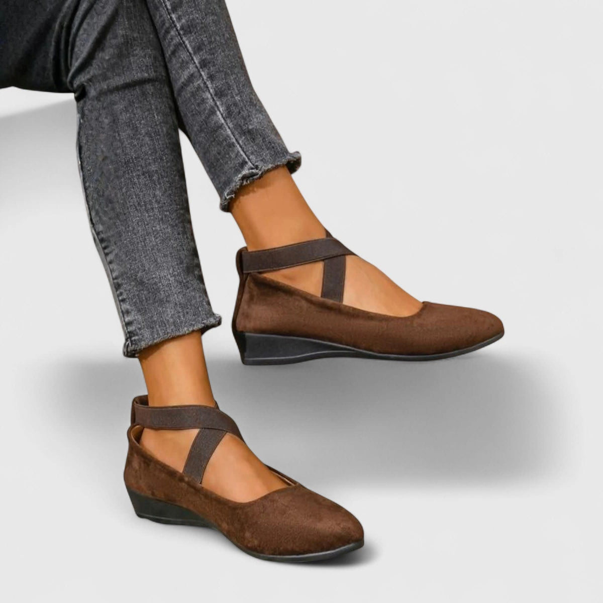 Women's Cross Strap Suede-Effect Orthopedic Flats | Keziah_3