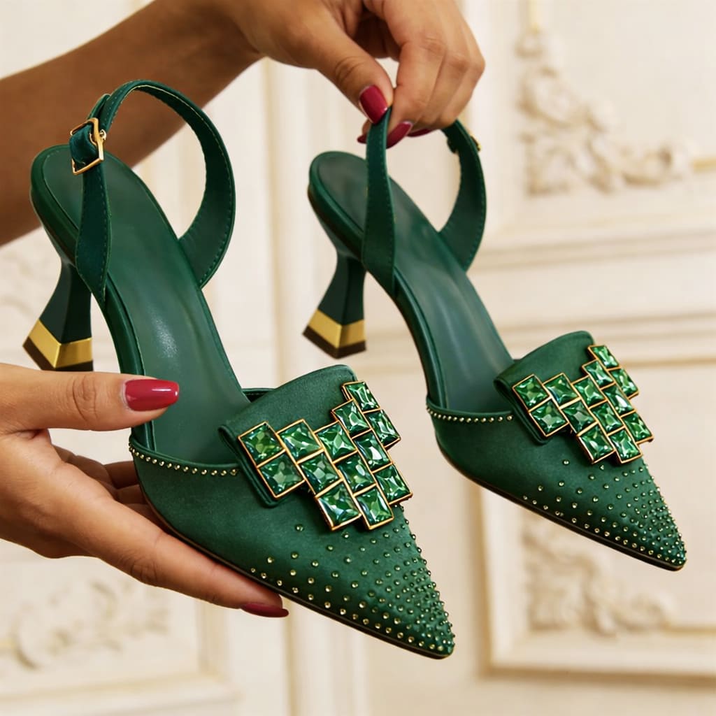 Women's Embellished Slingback Kitten Heels | Ebrel_12