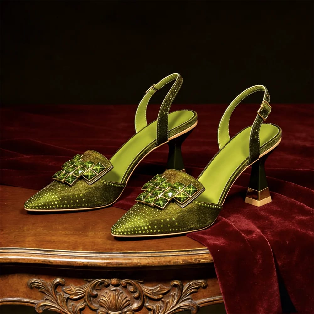 Women's Embellished Slingback Kitten Heels | Ebrel_26