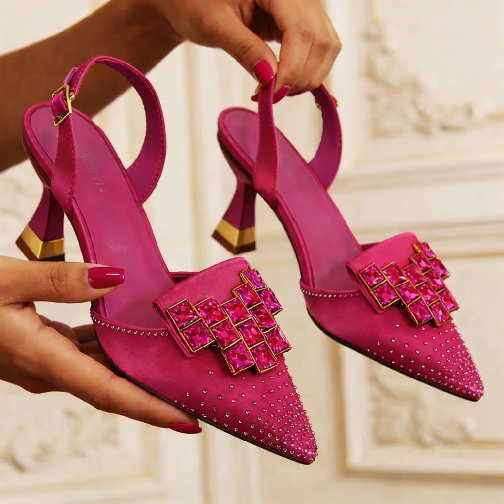 Women's Embellished Slingback Kitten Heels | Ebrel_7