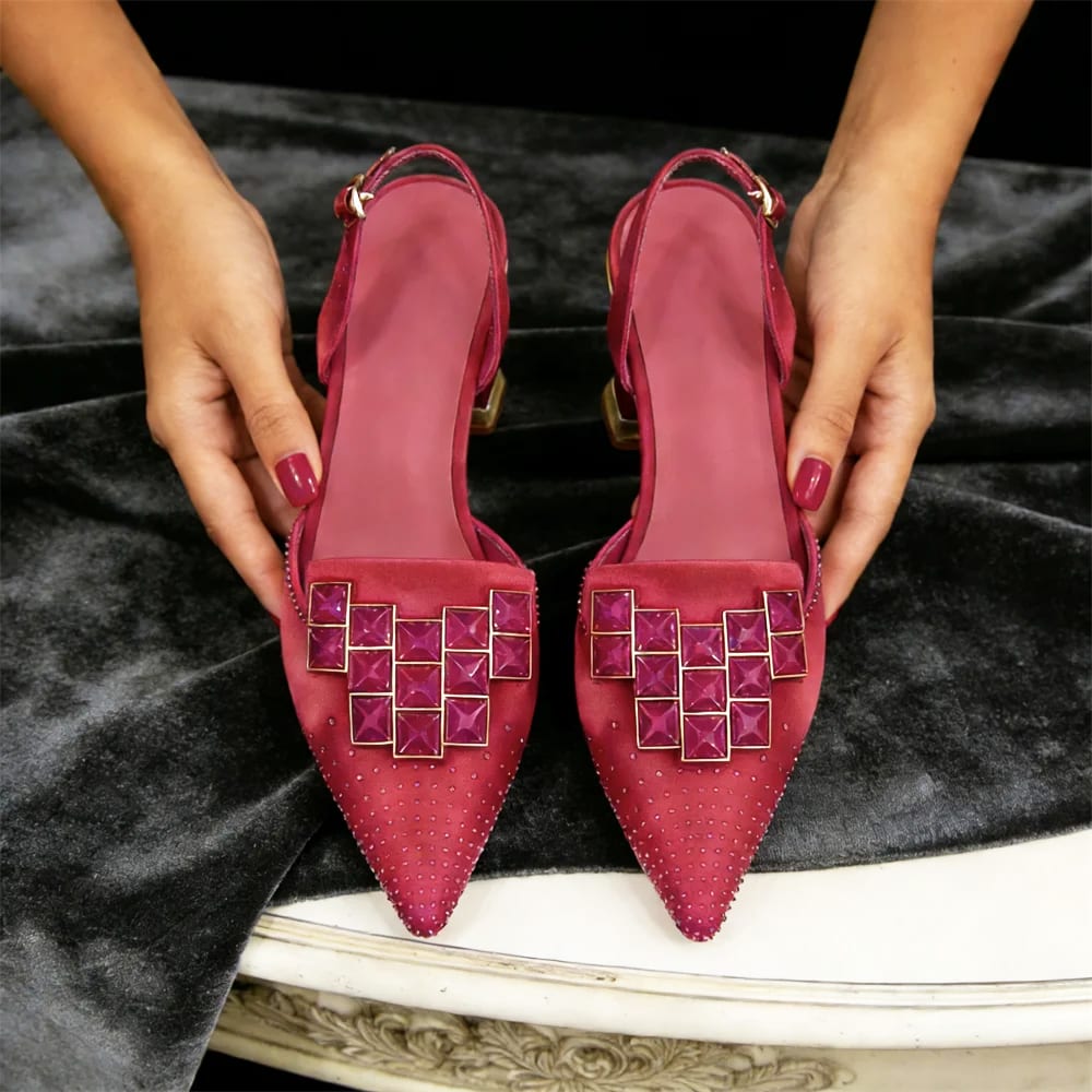 Women's Embellished Slingback Kitten Heels | Ebrel_8