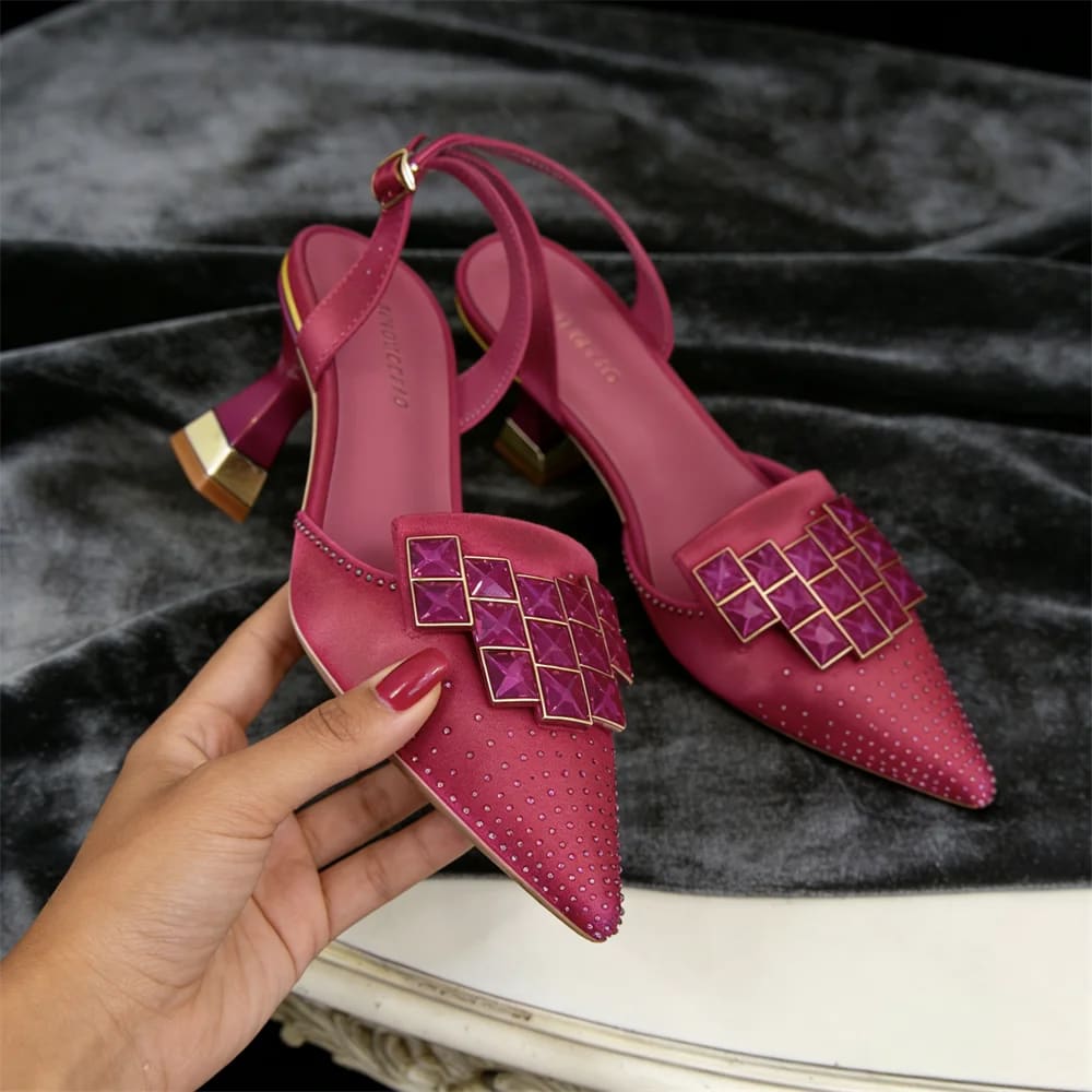Women's Embellished Slingback Kitten Heels | Ebrel_9