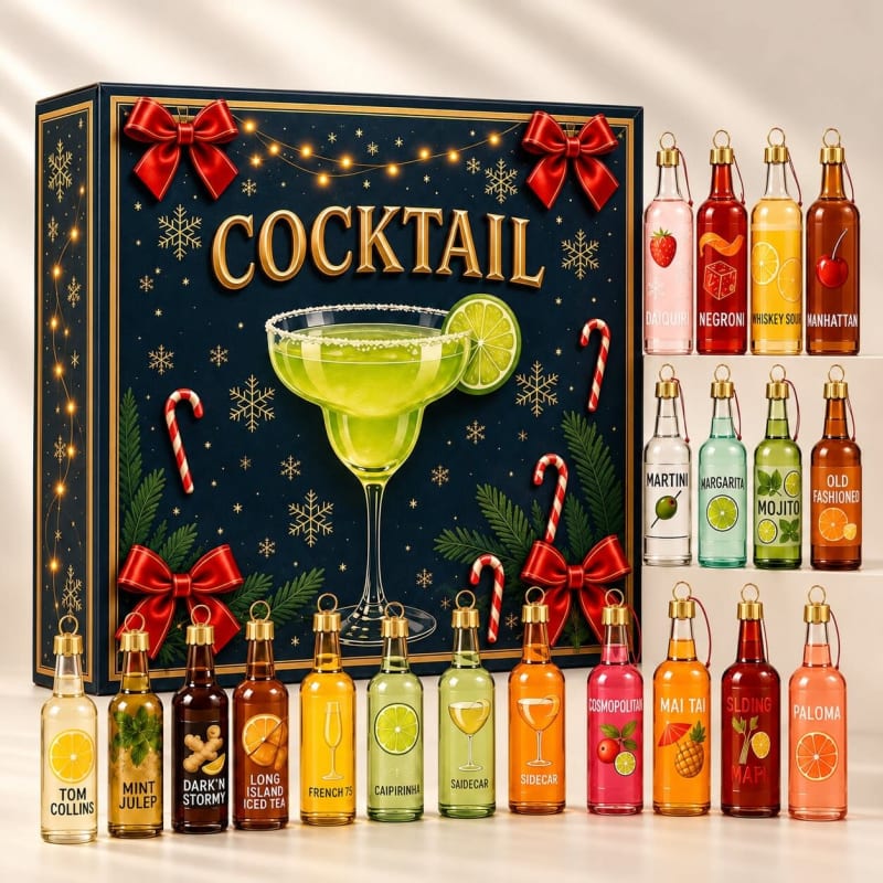 Cocktail Advent Calendar 2026 with 24 Mini Bottle Ornaments Holiday Countdown Gift for Cocktail Lovers_1