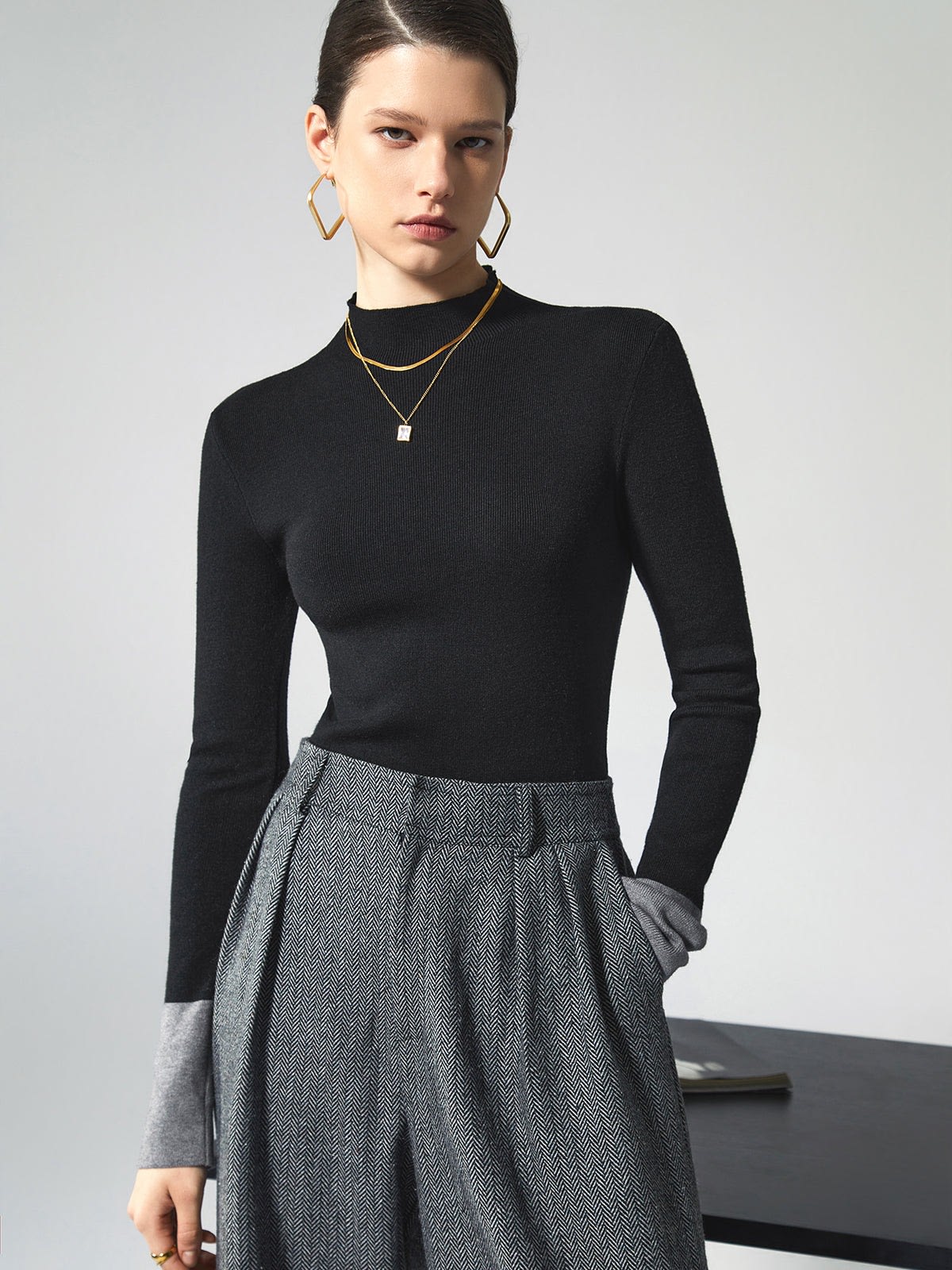 Women's Contrast Cuff Knit Jumper | Steren_4