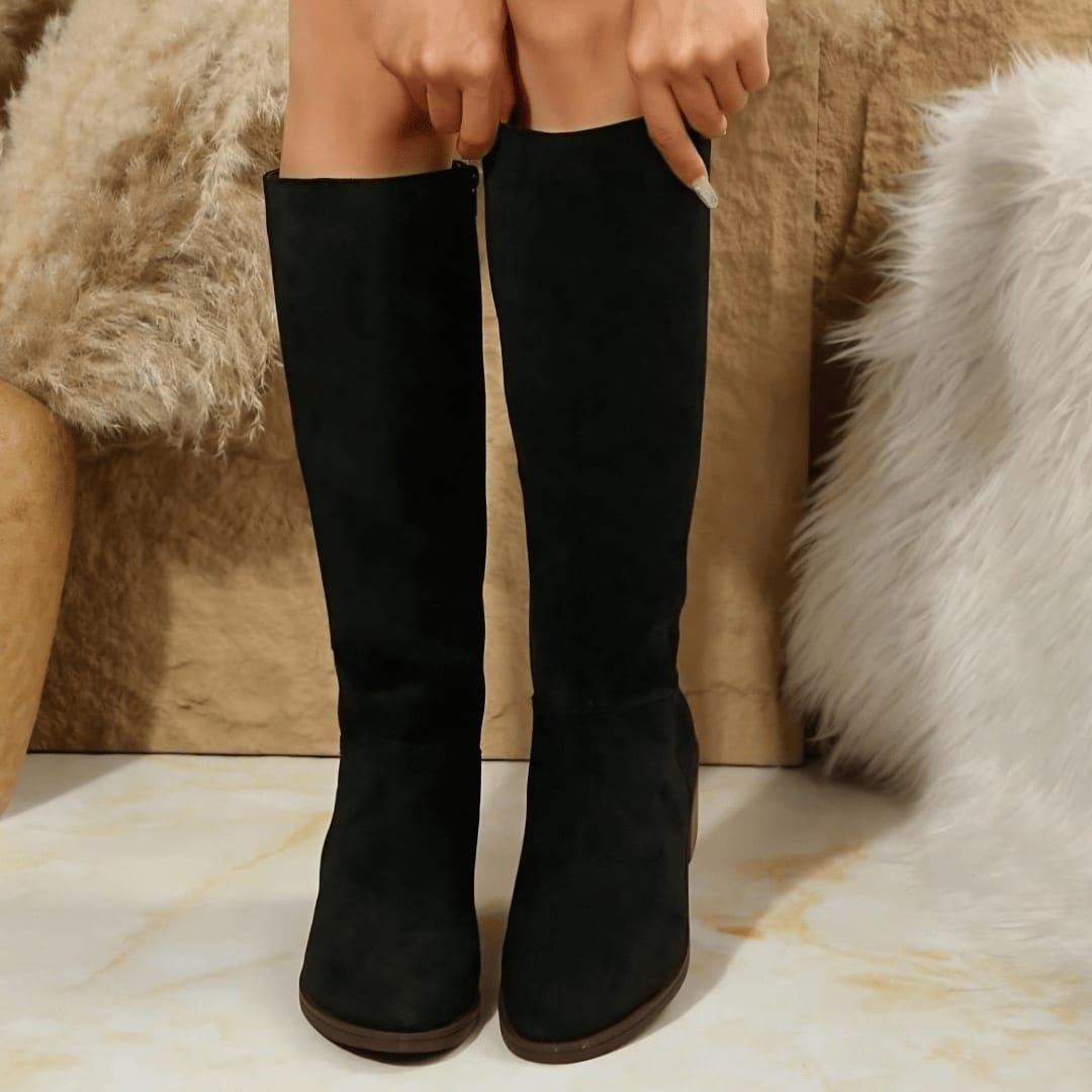 Women's Wide Calf Suede Knee High Boots | Diana - Black / 7.5