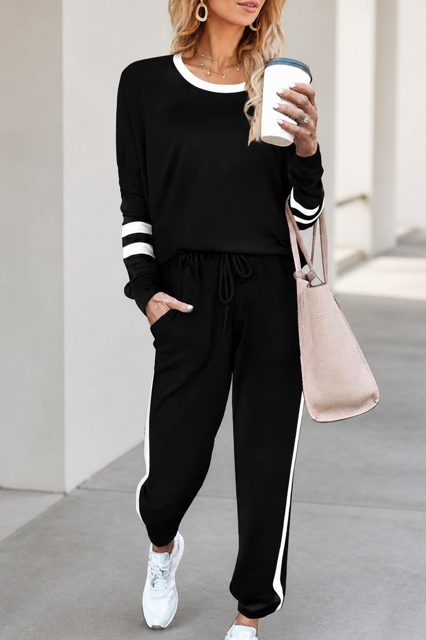 Women's Striped Trim Jogger Lounge Set | Jill_12