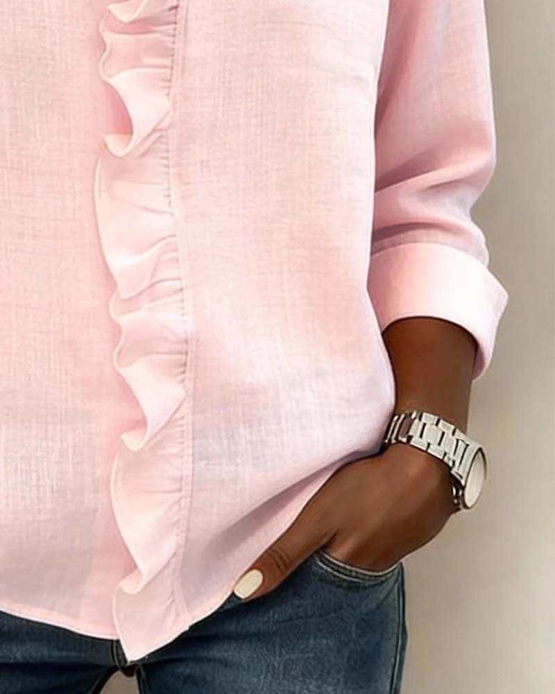Women's Ruffle V-Neck Long Sleeve Blouse | Rosalie