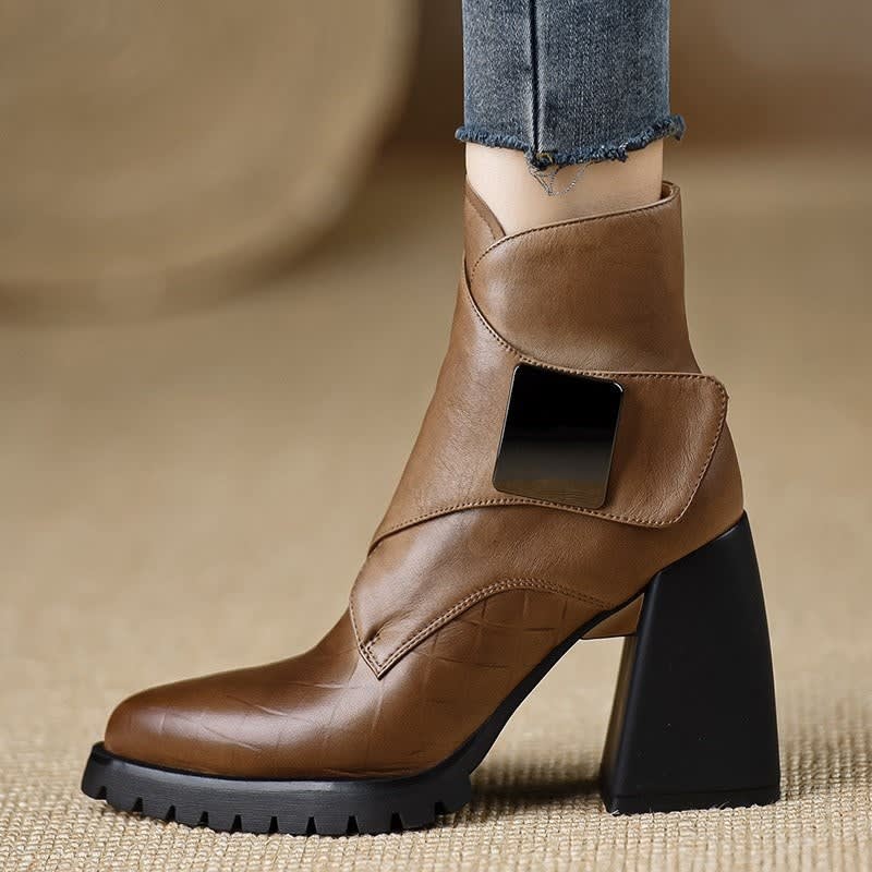Women's Leather Chunky Heel Ankle Boots | Meabh_1