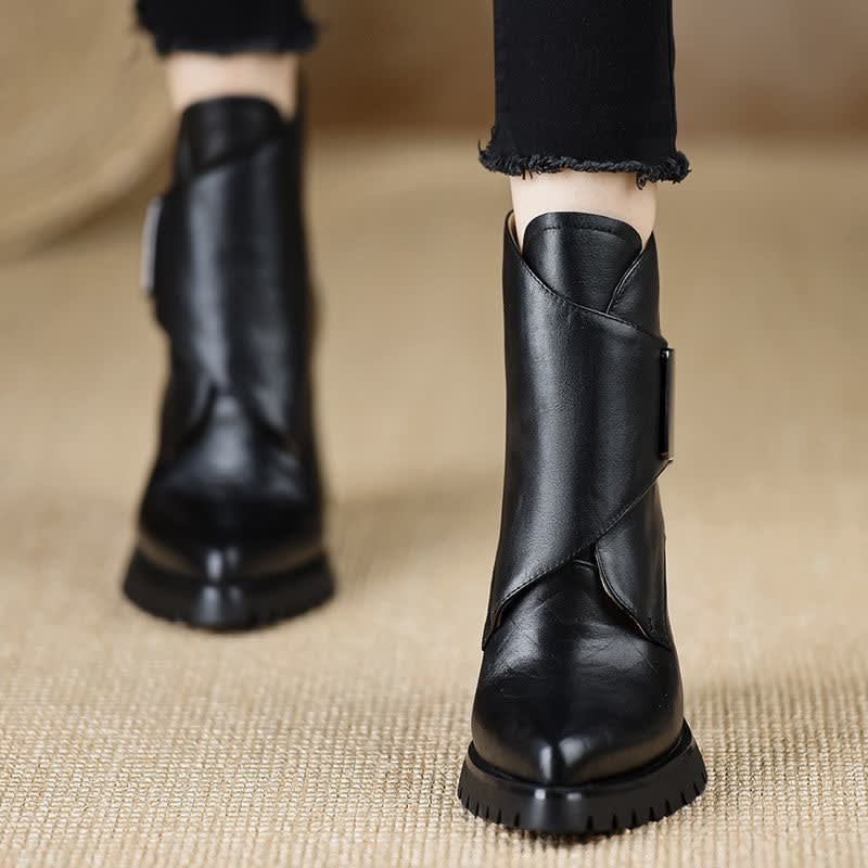 Women's Leather Chunky Heel Ankle Boots | Meabh_10