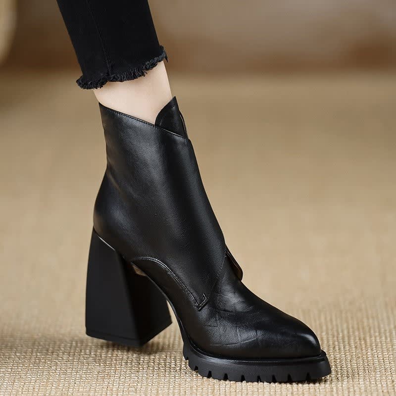 Women's Leather Chunky Heel Ankle Boots | Meabh_12