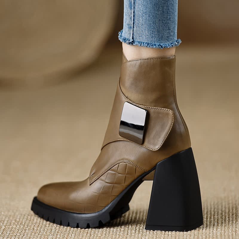 Women's Leather Chunky Heel Ankle Boots | Meabh_2