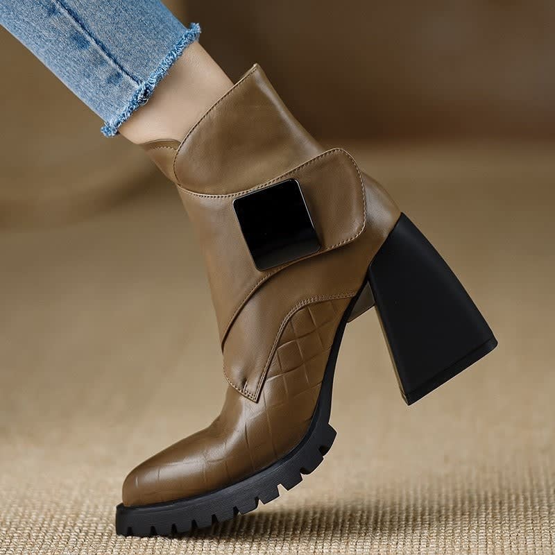 Women's Leather Chunky Heel Ankle Boots | Meabh_3