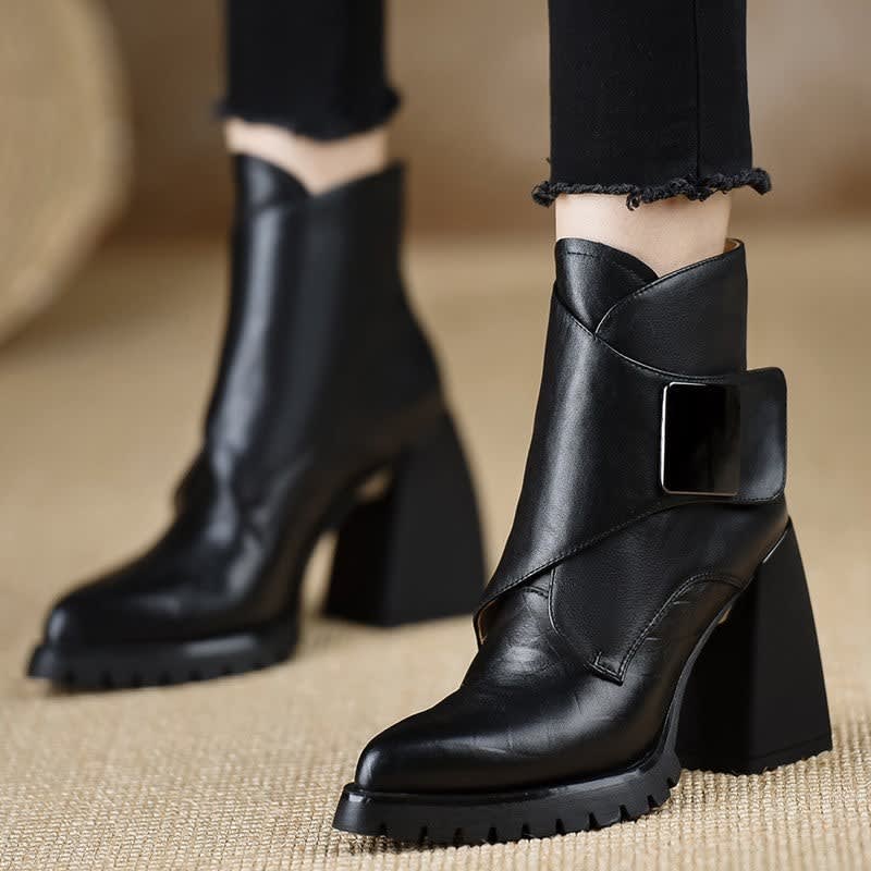 Women's Leather Chunky Heel Ankle Boots | Meabh_4