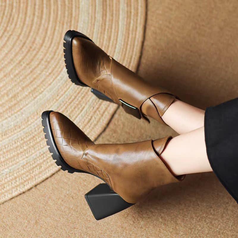 Women's Leather Chunky Heel Ankle Boots | Meabh_5