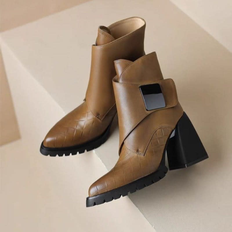 Women's Leather Chunky Heel Ankle Boots | Meabh_6