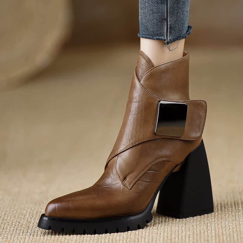 Women's Leather Chunky Heel Ankle Boots | Meabh_7