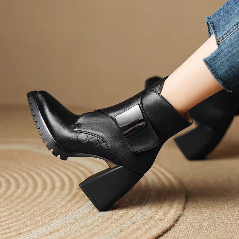 Women's Leather Chunky Heel Ankle Boots | Meabh_8