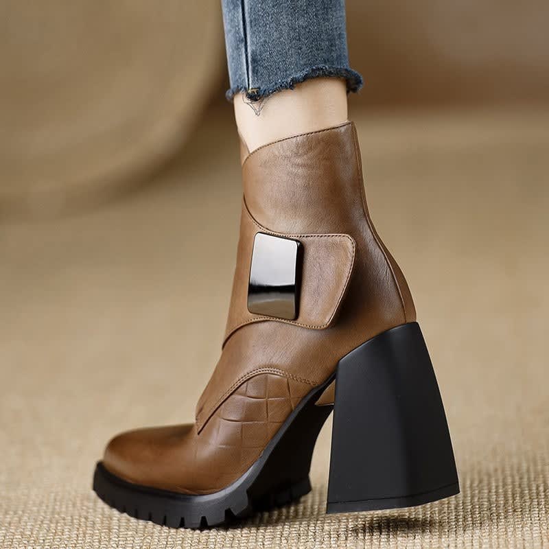Women's Leather Chunky Heel Ankle Boots | Meabh_9
