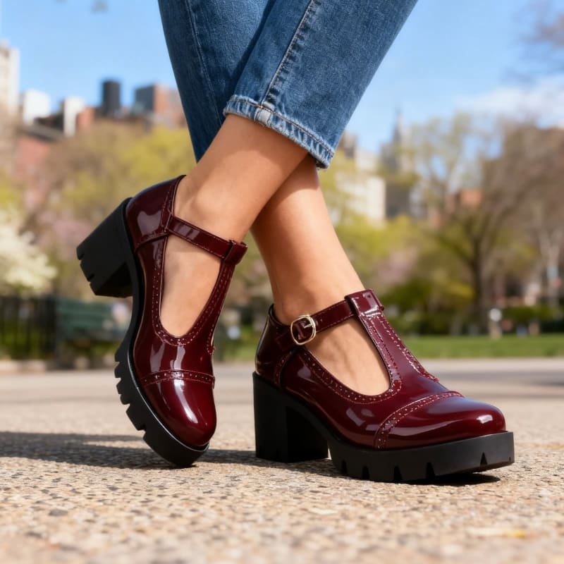 Women's Patent T-Bar Platform Heels | Eabha_1