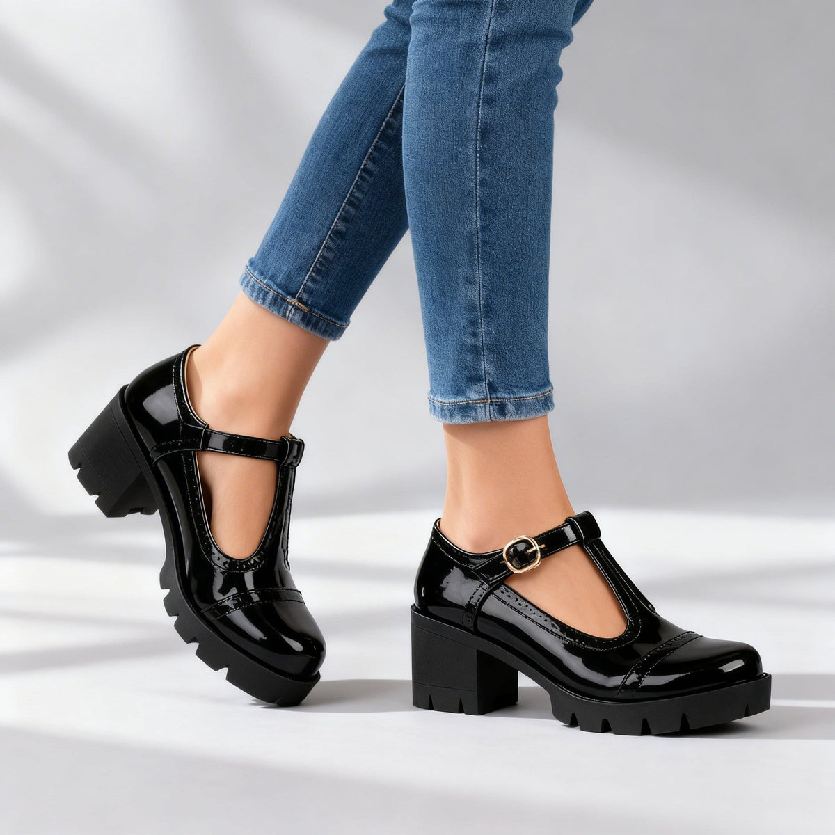 Women's Patent T-Bar Platform Heels | Eabha_5