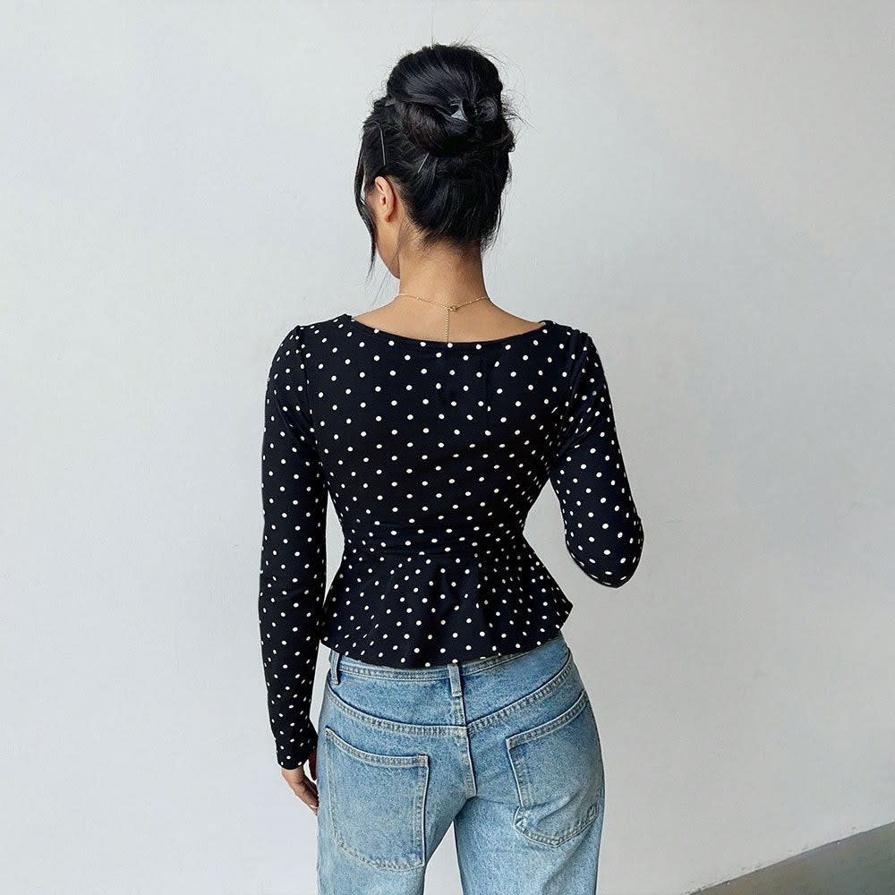 Women's Polka Dot V-Neck Peplum Top | Rosamund_2